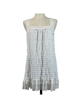 Volume One White Ruffle Sleeveless Mini Dress XL With Open Back Keyhole Y2K NEW